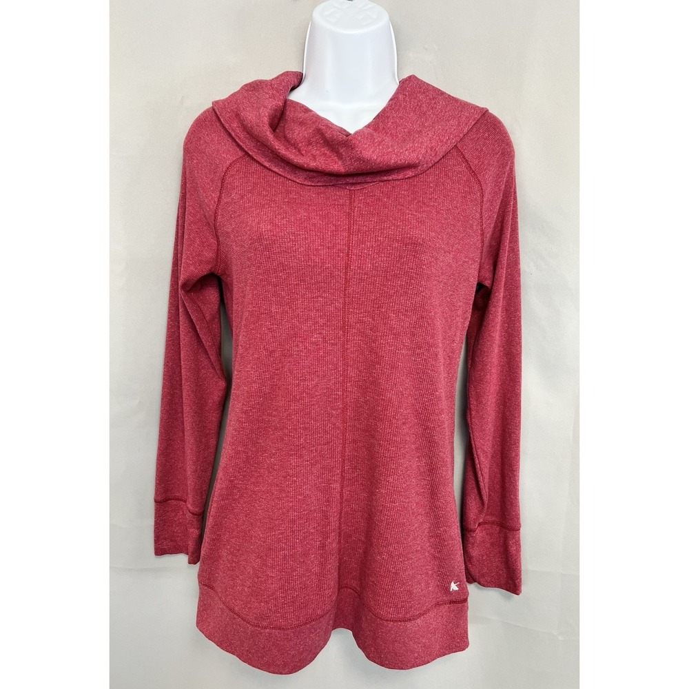 Eddie Bauer Shirt Womens Small Red Cowl Neck Lightweight Thermal Long Sleeve